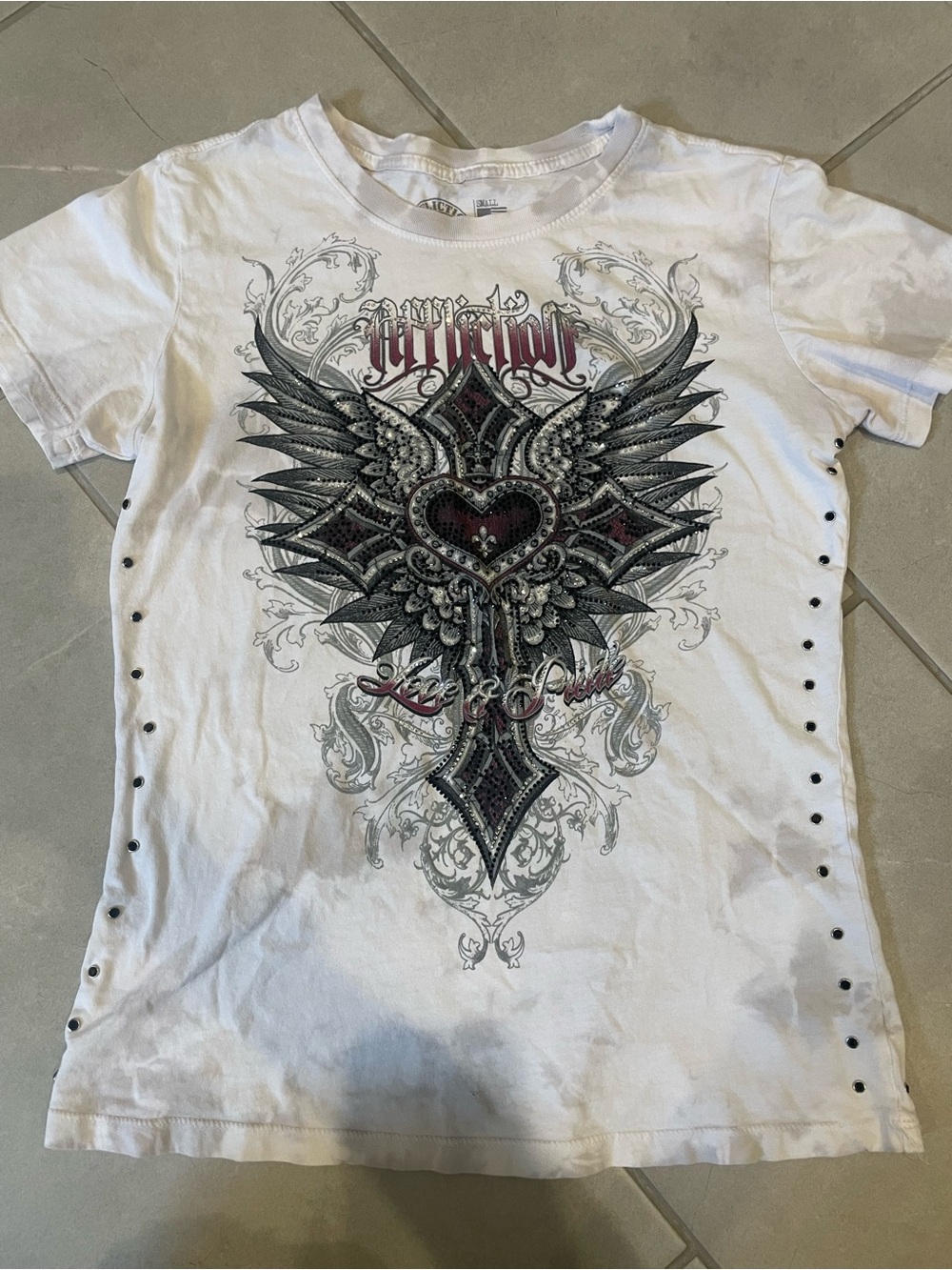 Affliction White Graphic Winged Heart Tee